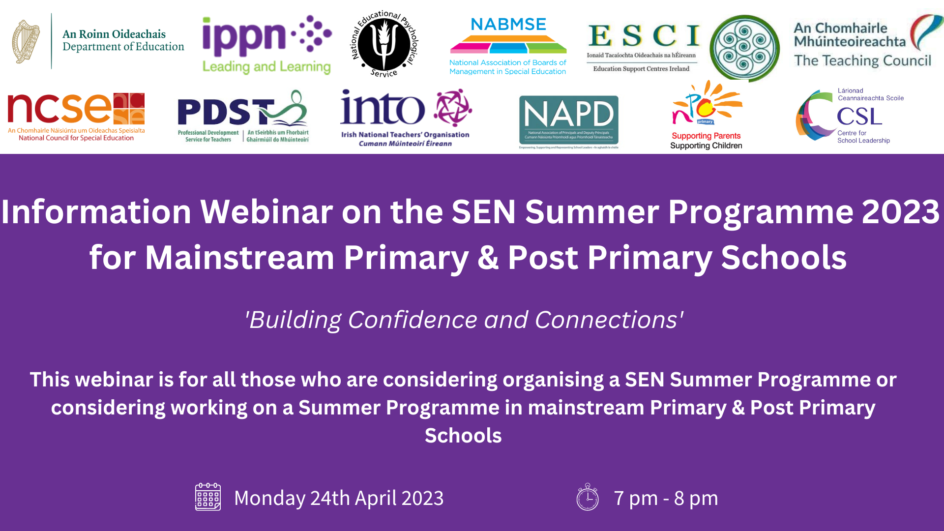 Information Webinar on the SEN Summer Programme 2023 for Mainstream Primary Post Primary Schools 