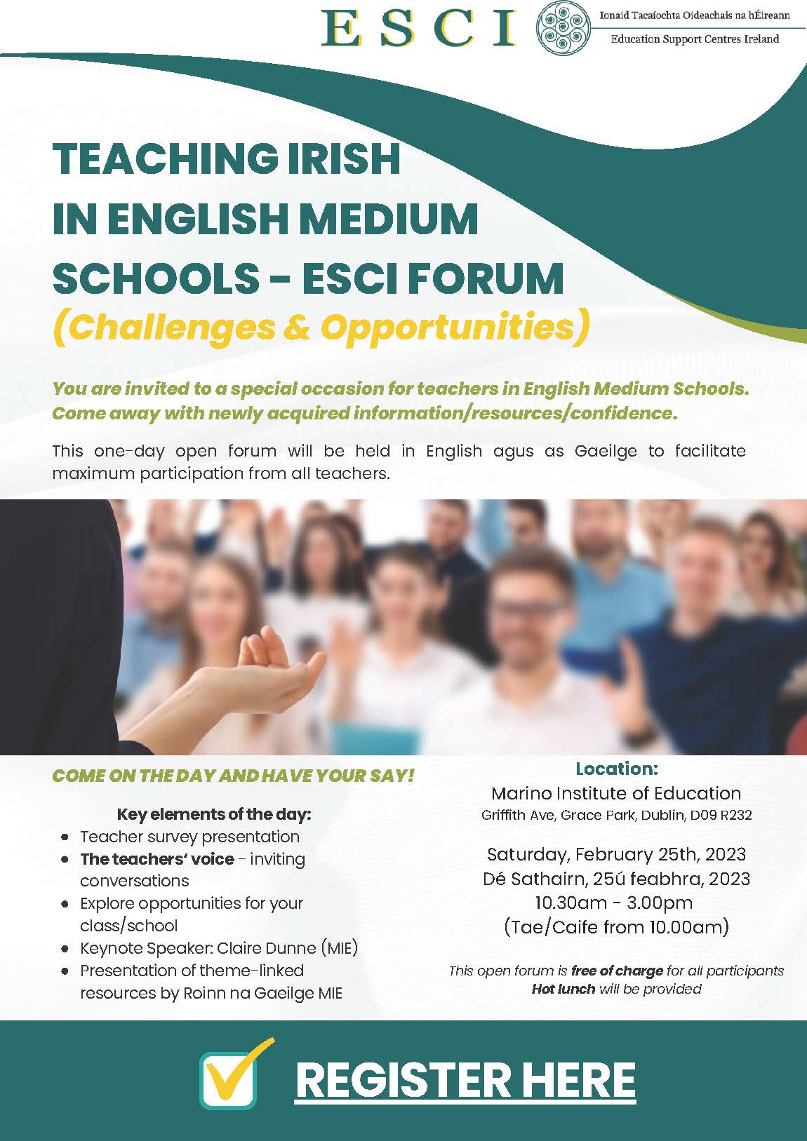 Invitation Marino Institute of Education ESCI Teaching Irish in English Medium Schools 2