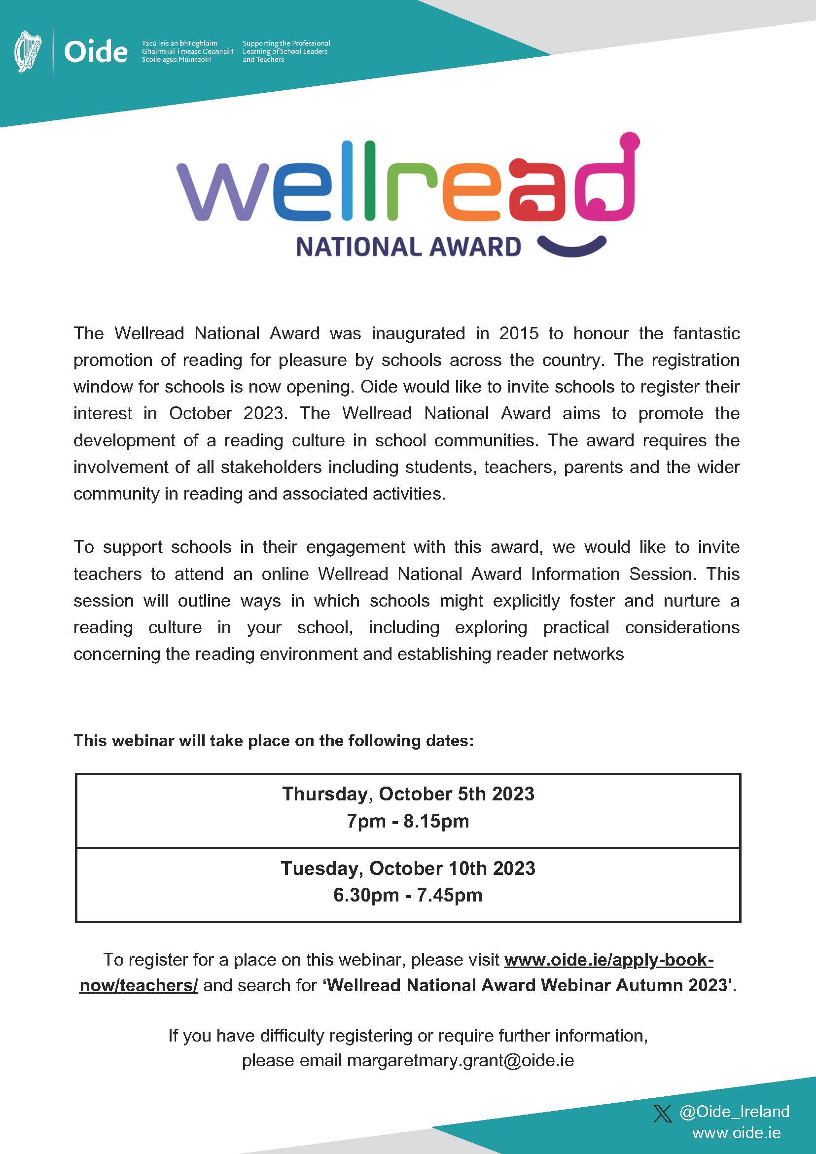 Wellread Award flyer Autumn 23 MMG 003