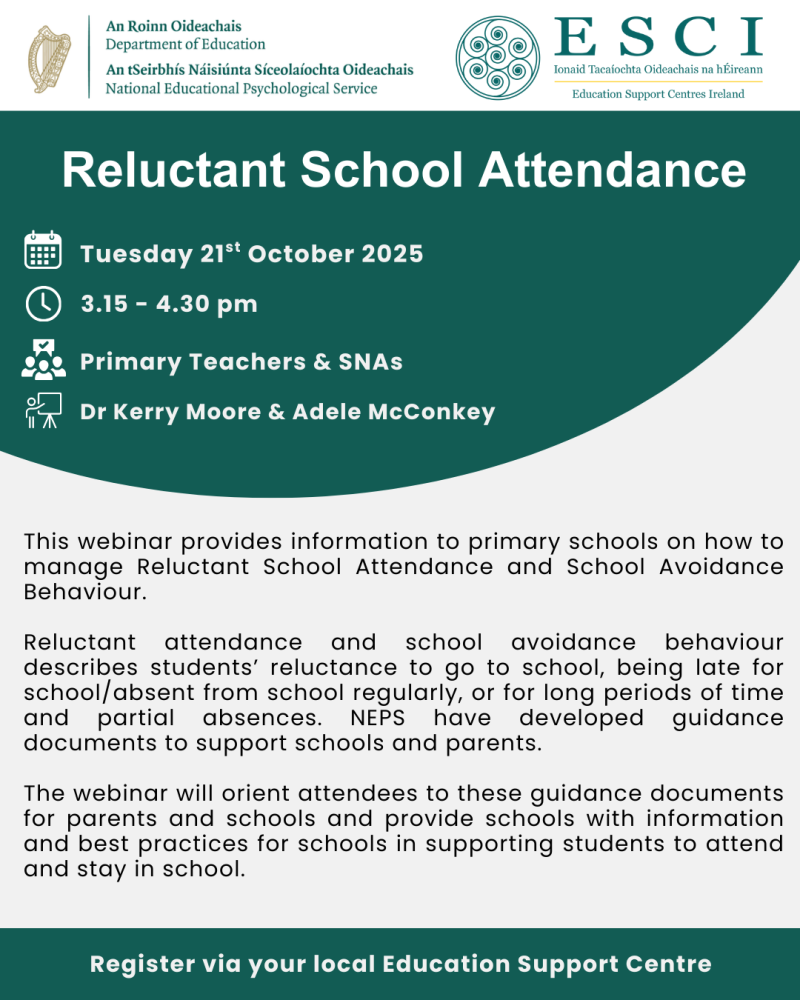 25LC 10 058 ESCI NEPS - Reluctant School Attendance Webinar (Primary Schools)