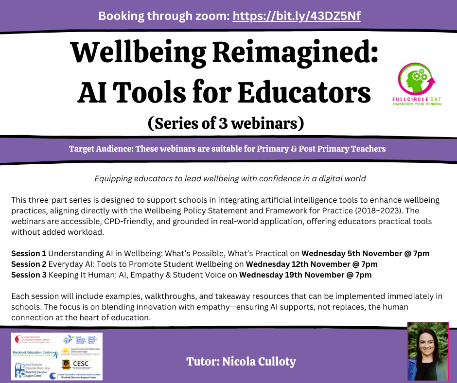 25LC 11 004 SG (WC) - Wellbeing Reimagined: AI Tools for Educators’ (Series of 3 webinars)